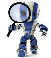 Glossy Robot with Magnifying Glass