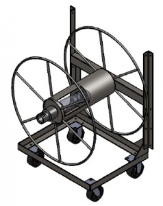 Rotated view of live hose reel. Floor model shown with optional wheel package